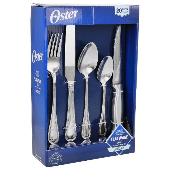 Picture of Oster 20-Piece Stainless Steel Flatware And Steak Knife Set, Silver