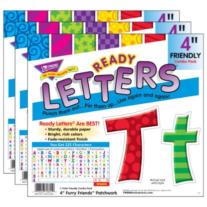 Picture of TREND Ready Letters, 4in, Friendly Combo, Patchwork Furry Friends, Set Of 3 Packs