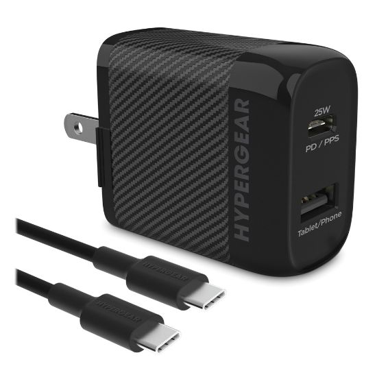 Picture of HyperGear SpeedBoost 25W PD Dual-Output USB-C Wall Charger Kit For Android, Black, HPL15626