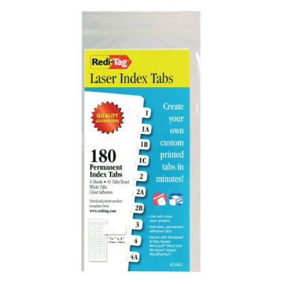 Picture of Redi-Tag Laser Index Tabs, 7/16in x 1in, White, Pack Of 180