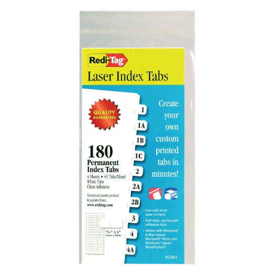 Picture of Redi-Tag Laser Index Tabs, 7/16in x 1in, White, Pack Of 180