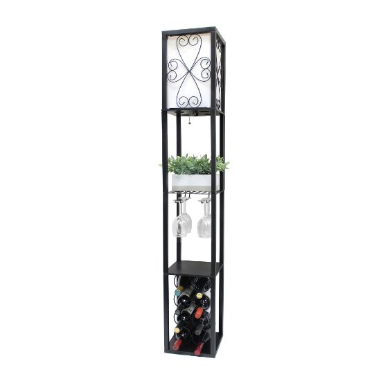 Picture of Simple Designs Floor Lamp Etagere Organizer Storage Shelf And Wine Rack, 62-3/4inH, Black/White