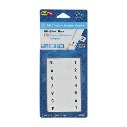 Picture of Redi-Tag Permanent Index Tabs, 1-10, White, 8 Sets (24 Blank), Pack Of 104 Tabs