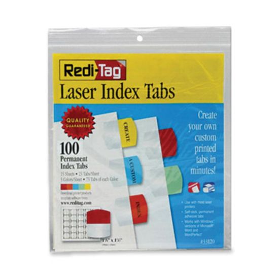 Picture of Redi-Tag Laser Index Tabs, 1 1/8in x 1 1/4in, Assorted, Pack Of 100