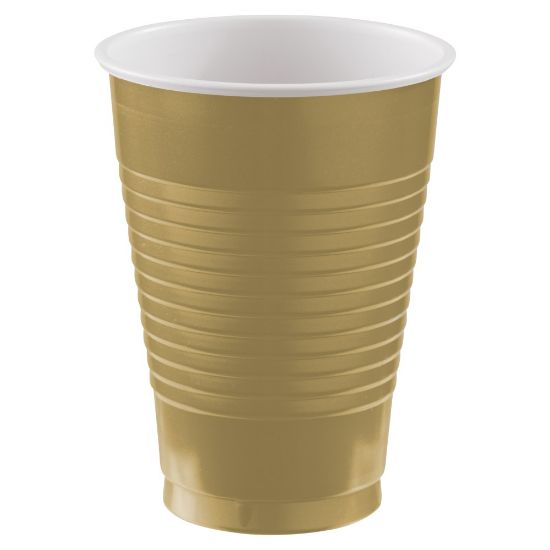 Picture of Amscan 436811 Plastic Cups, 12 Oz, Gold, 50 Cups Per Pack, Case Of 3 Packs