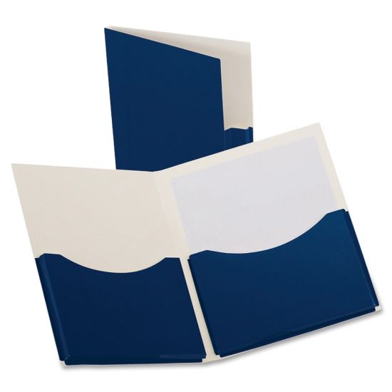 Picture of Oxford Laminated Double Stuff Twin-Pocket Folders, 8 1/2in x 11in, Navy, Pack Of 20