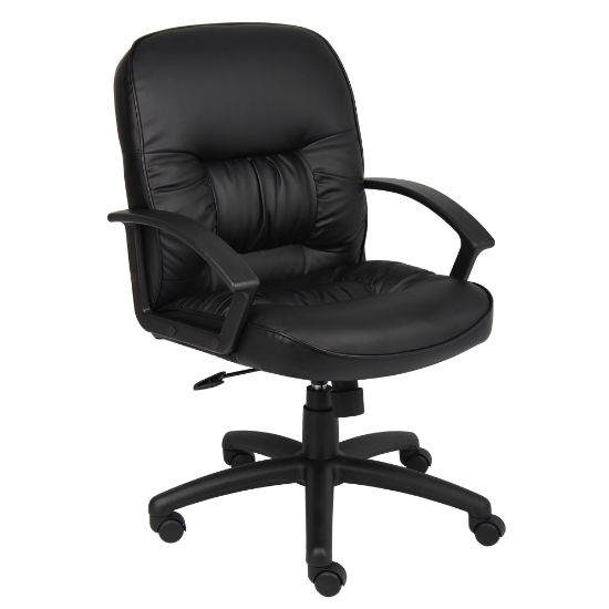 Picture of Boss Office Products Overstuffed Ergonomic Vinyl Mid-Back Chair, Black