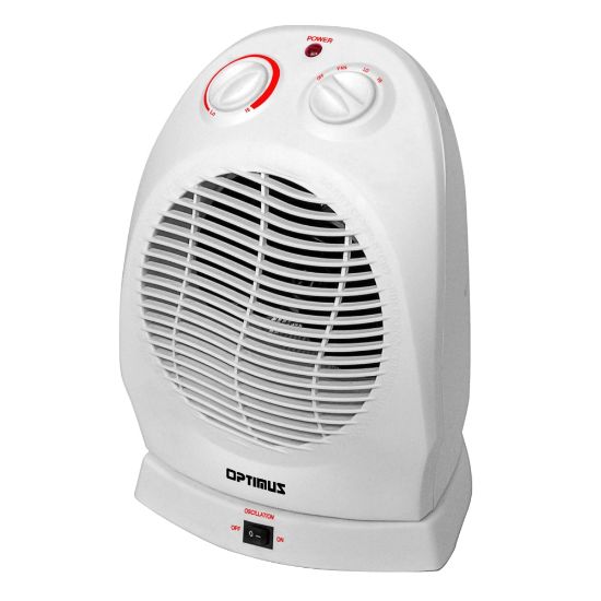 Picture of Optimus 1500-Watt Portable Oscillating Fan Heater With Thermostat, 10-1/16inH x 7-1/4inW, White