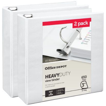 Picture of Office Depot Heavy-Duty View 3-Ring Binder, 3in D-Rings, White, 49% Recycled, Pack Of 2