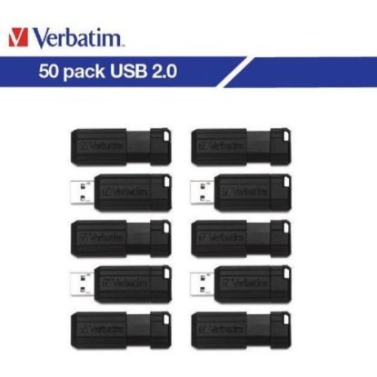 Picture of Verbatim PinStripe USB Flash Drive, 32GB, Black, Pack Of 50