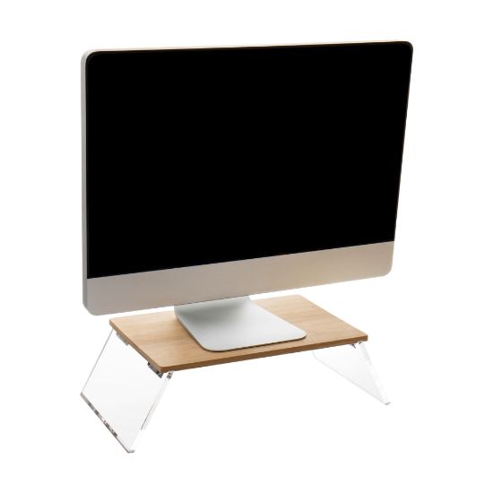 Picture of Mind Reader Bamboo and Acrylic Foldable Monitor Stand, 4-17/20inH x 9inW x 18-1/4inL, Brown