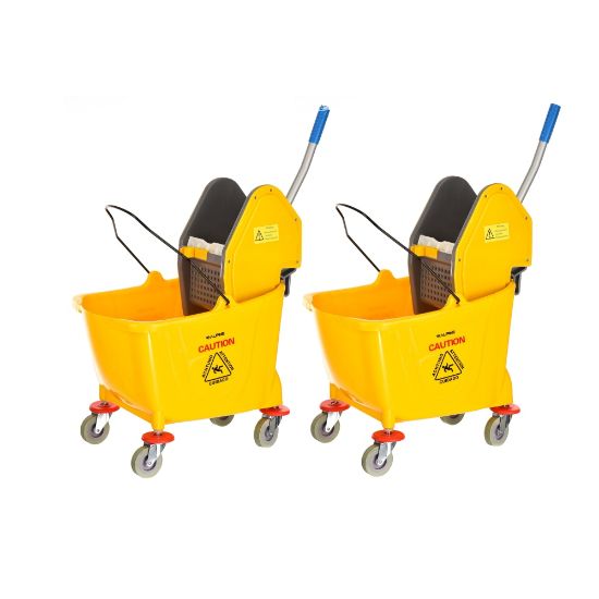 Picture of Alpine Industries 36-Quart Mop Buckets With Down Press Wringers, Yellow, Pack Of 2 Buckets