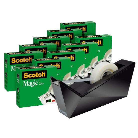 Picture of Scotch Magic Tape with Dispenser, Invisible, 3/4 in x 1000 in, 10 Tape Rolls, Clear, Home Office and School Supplies