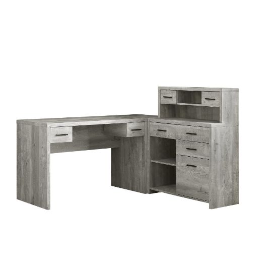 Picture of Monarch Specialties 63inW L-Shaped Corner Desk With Hutch, Gray Woodgrain