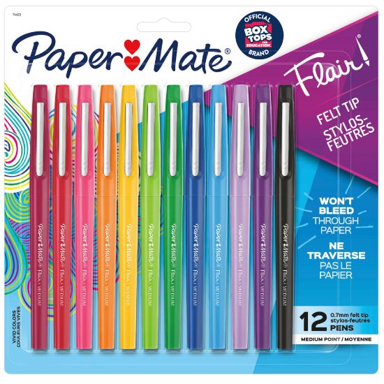 Picture of Paper Mate Flair Porous-Point Pens, Medium Point, 0.7 mm, Assorted Ink Colors, Pack Of 12 Pens