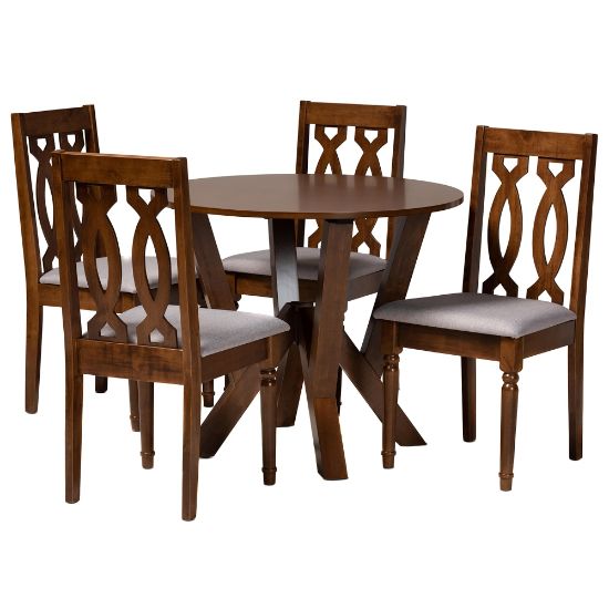 Picture of Baxton Studio Elaine Dining Set, 29-15/16inH x 35-7/16inW x 35-7/16inD, Gray/Walnut