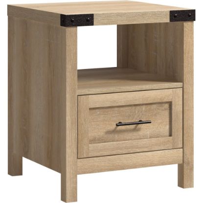 Picture of Sauder Bridge Acre Side Table With Lower Drawer, 23-5/8inH x 18-15/16inW x 18-15/16inD, Orchard Oak