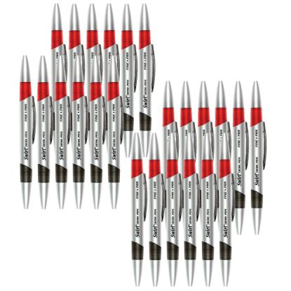 Picture of Mood Products Swirl Ink Dual-Color Ballpoint Pens, Medium Point, 0.7 mm, Silver Barrel, Black/Red Ink, Pack Of 24