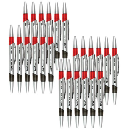 Picture of Mood Products Swirl Ink Dual-Color Ballpoint Pens, Medium Point, 0.7 mm, Silver Barrel, Black/Red Ink, Pack Of 24