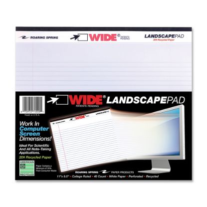 Picture of WIDE Landscape Format Writing Pad, Medium/College Rule, 11 x 9.5, White, 40 Sheets