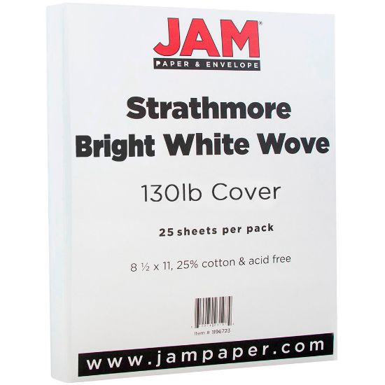 Picture of JAM Paper Card Stock, Strathmore Bright White Wove, Letter (8.5in x 11in), 130 Lb, Pack Of 25