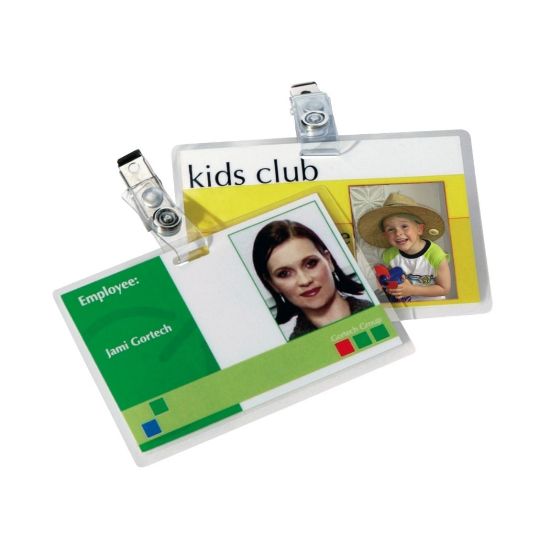 Picture of Fellowes Punched ID Card/Clip Glossy Laminating Pouches - Laminating Pouch/Sheet Size: 3.88in Width x 5 mil Thickness - Glossy - for ID Badge - Durable, Easy to Use - Clear - 25 / Pack