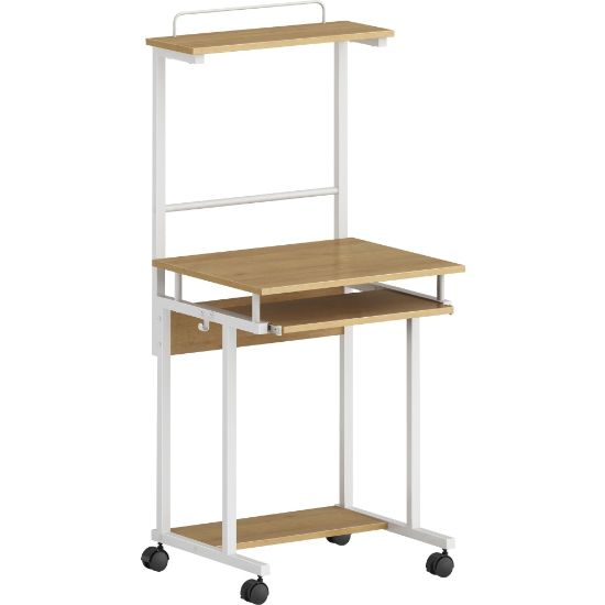 Picture of NuSparc 2-Shelf Computer Mobile Workstation, 53-1/2inH x 23-7/10inW x 20-7/10inD, Maple/White