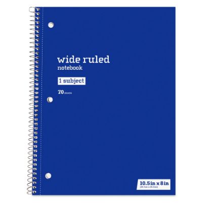 Picture of Just Basics Spiral Notebook, 8in x 10-1/2in, Wide Ruled, 70 Sheets, Blue