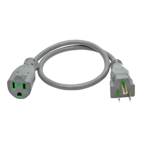 Picture of Eaton Tripp Lite Series Hospital-Grade Extension Cord, NEMA 5-15P to NEMA 5-15R - Green Dot, 13A, 125V, 16 AWG, 2 ft. (0.61 m), Gray - Power extension cable - NEMA 5-15R (R) to NEMA 5-15P (P) - AC 125 V - 13 A - 2 ft - molded - gray