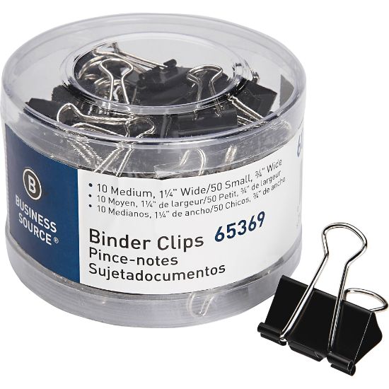 Picture of Business Source Small/Medium Binder Clips Set - Small, Medium - for Paper, Project, Document - 60 / Pack - Black