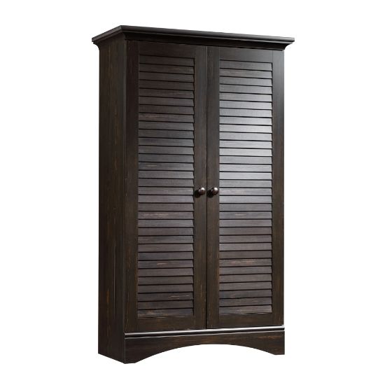 Picture of Sauder Harbor View Storage Cabinet With Louvered Doors, 61inH x 35-5/16inW x 16-3/4inD, Black