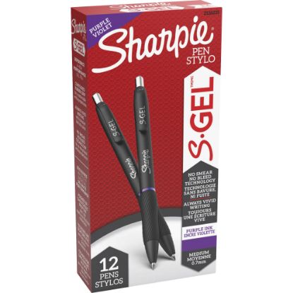 Picture of Sharpie S-Gel Pens, Medium Point, 0.7 mm, Black Barrel, Purple Ink, Pack Of 12 Pens