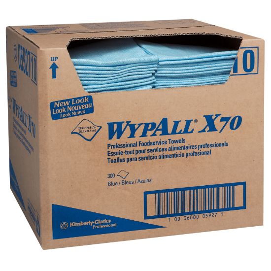 Picture of WypAll X70 Foodservice Towels, Blue, Box Of 300 Sheets