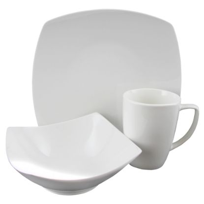 Picture of Gibson Home Zen Buffetware 12-Piece Square Dinnerware Set (Four 10-3/4in Dinner Plates, Four 5-1/2in Salad Bowls, Four 12 Oz Mugs), White