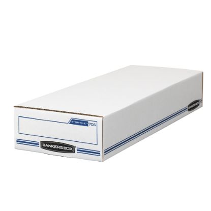 Picture of Bankers Box Stor/File Check/Deposit Slip Storage Box With Flip-Top Closure, 24in x 9in x 4in, 60% Recycled, White/Blue