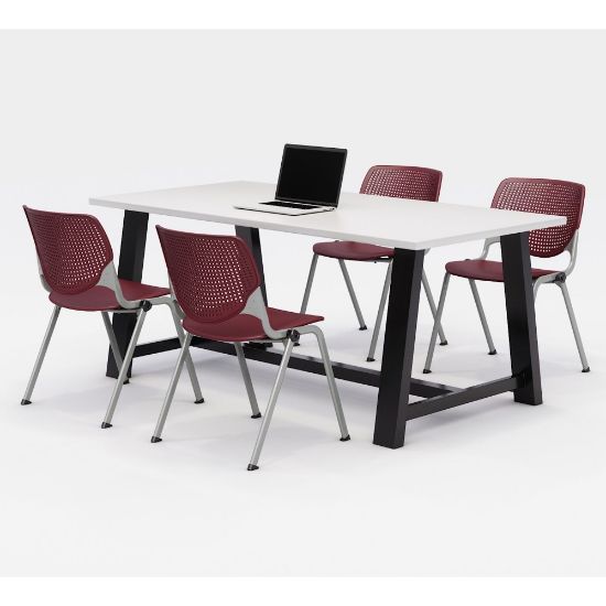 Picture of KFI Studios Midtown Table With 4 Stacking Chairs, Designer White/Burgundy