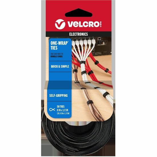 Picture of VELCRO Brand One-Wrap Thin Ties - 5in Width - 8in Length - Black - 50 / Pack