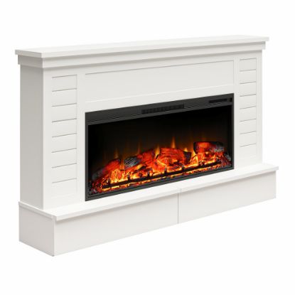 Picture of Ameriwood Home Hathaway Wide Shiplap Mantel With Linear Electric Fireplace And Storage Drawers, 37-3/4inH x 64inW x 13-1/4inD, White