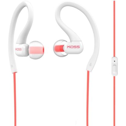 Picture of Koss FitClips KSC32i Earset - Stereo - Mini-phone (3.5mm) - Wired - 16 Ohm - 15 Hz - 20 kHz - Earbud, Over-the-ear - Binaural - In-ear - 4 ft Cable - White, Coral