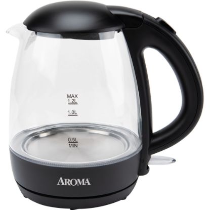 Picture of Aroma 1.2L Cordless Glass Kettle, 7-1/2inH x 6-1/2inW x 9-1/2inD, Clear/Black