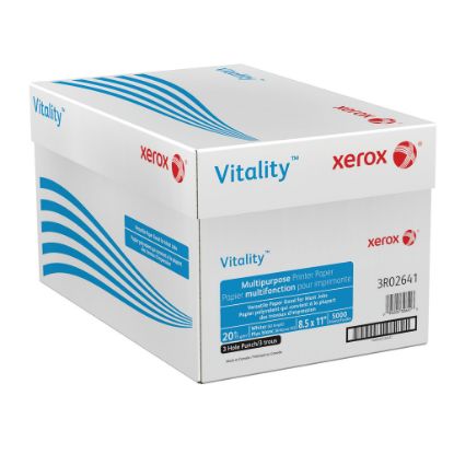 Picture of Xerox Vitality 3-Hole Punched Multi-Use Printer & Copy Paper, 10 Reams, White, Letter (8.5in x 11in), 5000 Sheets Per Case, 20 Lb, 92 Brightness, FSC Certified