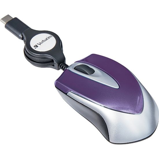 Picture of Verbatim USB-C Mini Optical Travel Mouse-Purple - Optical - Cable - Purple - 1 - USB Type C - 3 Button(s)