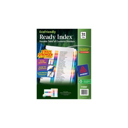 Picture of Avery EcoFriendly Ready Index Table Of Contents Dividers, 8 1/2in x 11in, 31-Tab, Multicolor Dividers/Multicolor Tabs