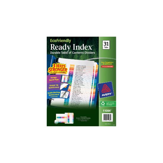 Picture of Avery EcoFriendly Ready Index Table Of Contents Dividers, 8 1/2in x 11in, 31-Tab, Multicolor Dividers/Multicolor Tabs