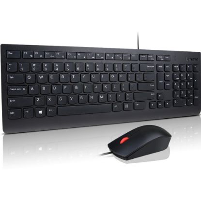 Picture of Lenovo Essential Wired Keyboard and Mouse Combo - US English - USB Membrane Cable - English (US) - Black - USB Cable - Optical - 1000 dpi - Scroll Wheel - Black