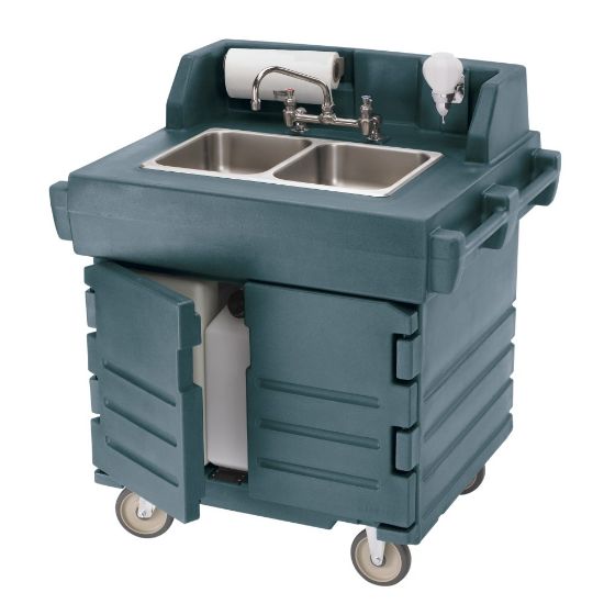 Picture of Cambro CamKiosk Hand Sink Cart With Double Sink, 45-1/2inH x 33inW x 40-9/16inD, Kentucky Green