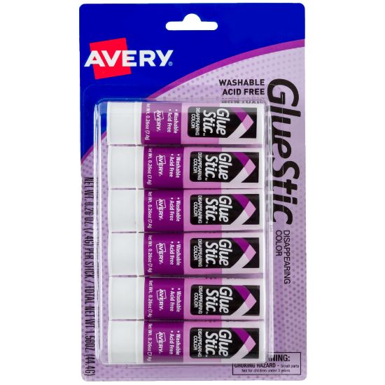 Picture of Avery Glue Stic Disappearing Color Permanent Glue Sticks, Pack Of 6