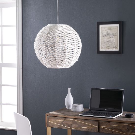 Picture of SEI Cartaxo Rattan Round Pendant Lamp Shade, 18-1/4in x 19-3/4in, White