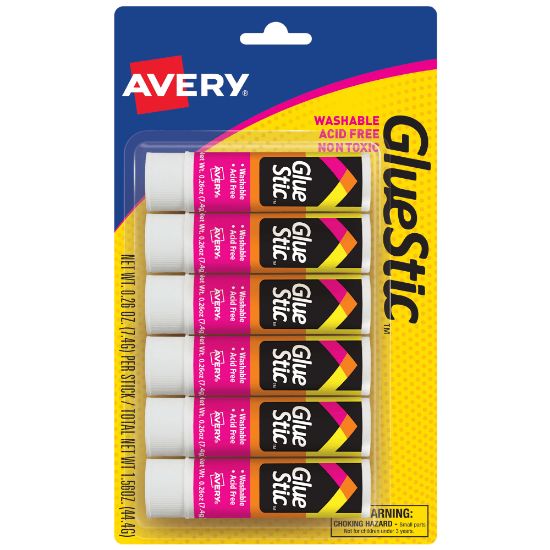 Picture of Avery Permanent Glue Stick, Washable, Nontoxic, 0.26 oz., Pack Of 6