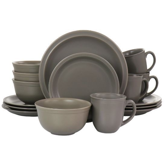 Picture of Gibson Home 16-Piece Siam Stoneware Dinnerware Set, Warm Gray